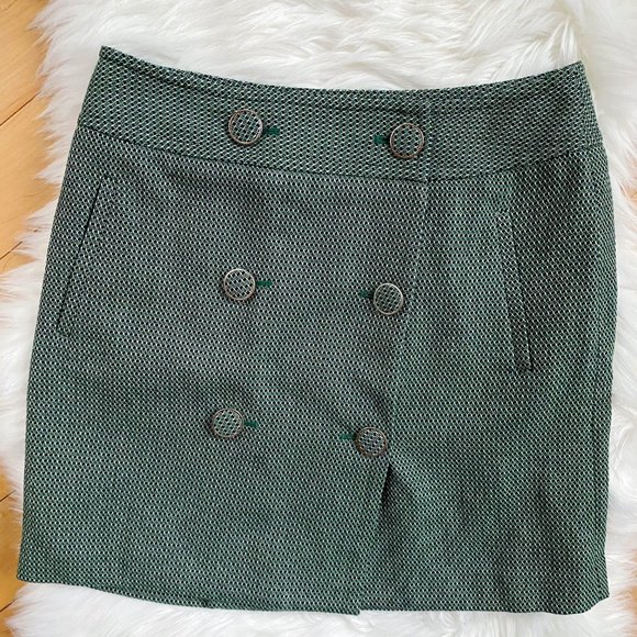 LOFT green button front tweed wool 70's mini skirt - Picture 8 of 8